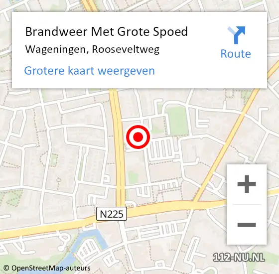 Locatie op kaart van de 112 melding: Brandweer Met Grote Spoed Naar Wageningen, Rooseveltweg op 18 september 2024 00:41