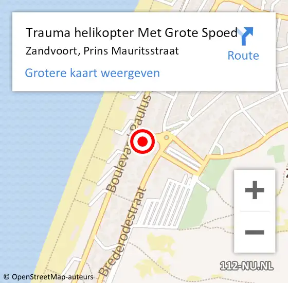 Locatie op kaart van de 112 melding: Trauma helikopter Met Grote Spoed Naar Zandvoort, Prins Mauritsstraat op 18 september 2024 01:10