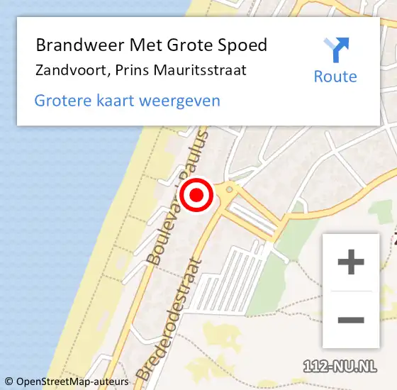 Locatie op kaart van de 112 melding: Brandweer Met Grote Spoed Naar Zandvoort, Prins Mauritsstraat op 18 september 2024 01:14