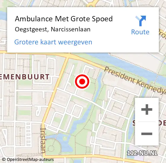 Locatie op kaart van de 112 melding: Ambulance Met Grote Spoed Naar Oegstgeest, Narcissenlaan op 18 september 2024 04:24