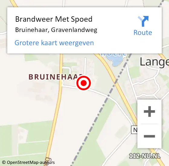 Locatie op kaart van de 112 melding: Brandweer Met Spoed Naar Bruinehaar, Gravenlandweg op 18 september 2024 04:56