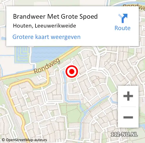 Locatie op kaart van de 112 melding: Brandweer Met Grote Spoed Naar Houten, Leeuwerikweide op 18 september 2024 05:23