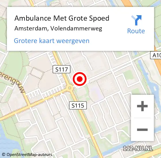 Locatie op kaart van de 112 melding: Ambulance Met Grote Spoed Naar Amsterdam, Volendammerweg op 18 september 2024 05:28