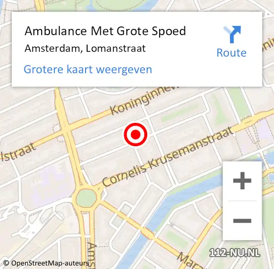 Locatie op kaart van de 112 melding: Ambulance Met Grote Spoed Naar Amsterdam, Lomanstraat op 18 september 2024 05:29