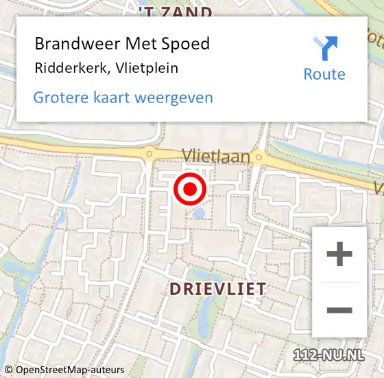 Locatie op kaart van de 112 melding: Brandweer Met Spoed Naar Winkel, Vlietplein op 18 september 2024 05:50