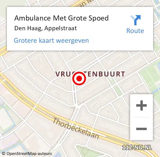 Locatie op kaart van de 112 melding: Ambulance Met Grote Spoed Naar Den Haag, Appelstraat op 18 september 2024 06:38