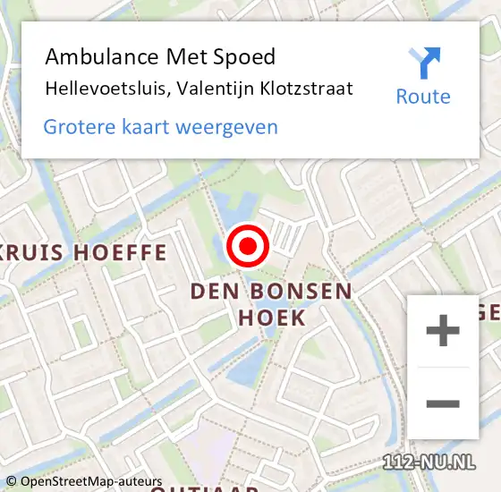 Locatie op kaart van de 112 melding: Ambulance Met Spoed Naar Hellevoetsluis, Valentijn Klotzstraat op 18 september 2024 06:50