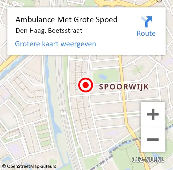 Locatie op kaart van de 112 melding: Ambulance Met Grote Spoed Naar Den Haag, Beetsstraat op 18 september 2024 06:55