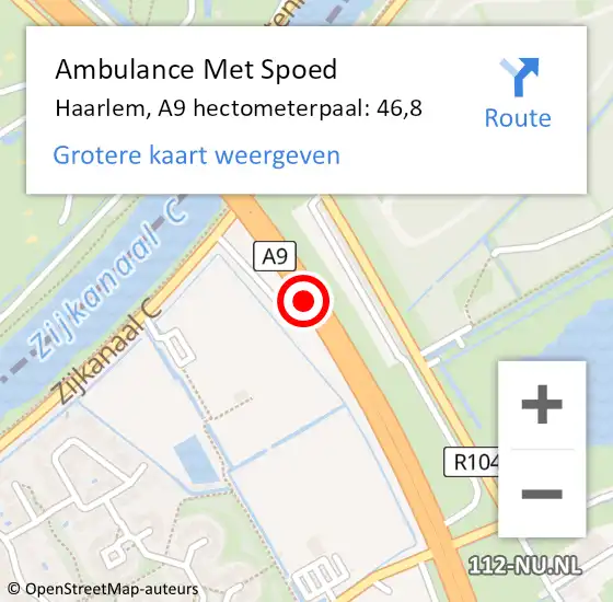 Locatie op kaart van de 112 melding: Ambulance Met Spoed Naar Haarlem, A9 hectometerpaal: 46,8 op 18 september 2024 07:35