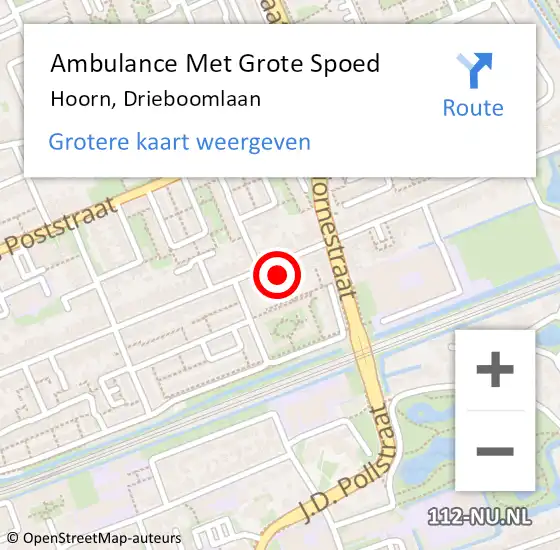 Locatie op kaart van de 112 melding: Ambulance Met Grote Spoed Naar Hoorn, Drieboomlaan op 18 september 2024 07:39