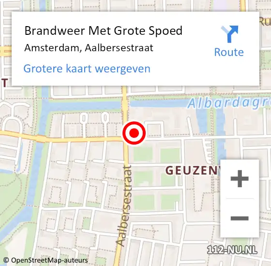 Locatie op kaart van de 112 melding: Brandweer Met Grote Spoed Naar Amsterdam, Aalbersestraat op 18 september 2024 07:57