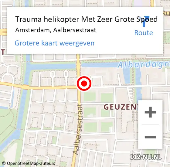 Locatie op kaart van de 112 melding: Trauma helikopter Met Zeer Grote Spoed Naar Amsterdam, Aalbersestraat op 18 september 2024 07:57