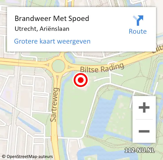 Locatie op kaart van de 112 melding: Brandweer Met Spoed Naar Utrecht, Ariënslaan op 18 september 2024 08:10