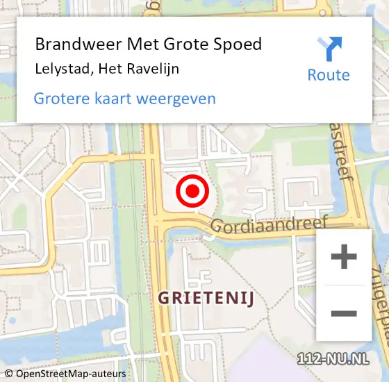 Locatie op kaart van de 112 melding: Brandweer Met Grote Spoed Naar Lelystad, Het Ravelijn op 18 september 2024 08:11