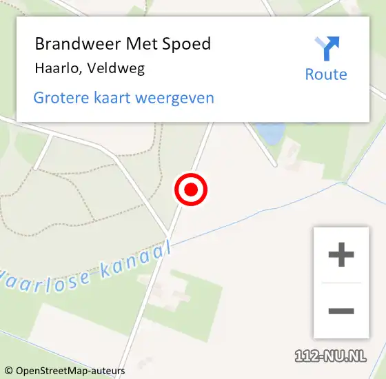 Locatie op kaart van de 112 melding: Brandweer Met Spoed Naar Haarlo, Veldweg op 18 september 2024 08:30