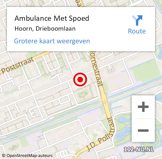 Locatie op kaart van de 112 melding: Ambulance Met Spoed Naar Hoorn, Drieboomlaan op 18 september 2024 08:34