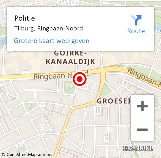 Locatie op kaart van de 112 melding: Politie Tilburg, Ringbaan-Noord op 18 september 2024 08:54