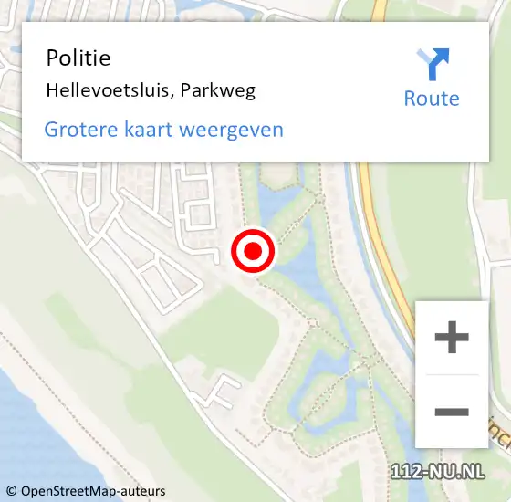 Locatie op kaart van de 112 melding: Politie Hellevoetsluis, Parkweg op 18 september 2024 08:55