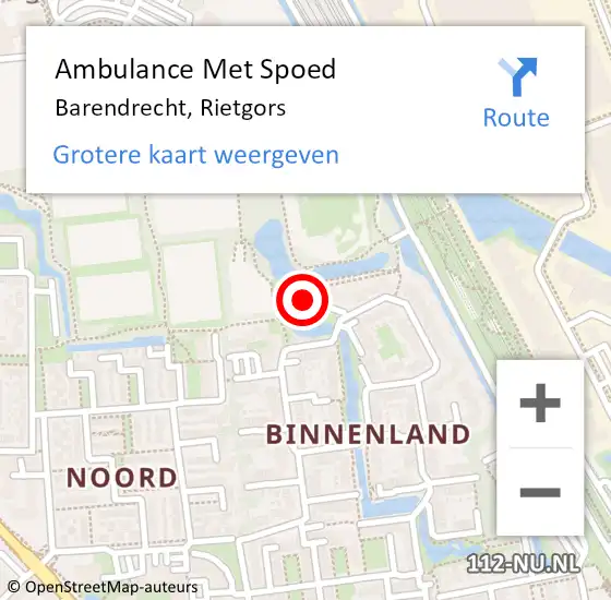 Locatie op kaart van de 112 melding: Ambulance Met Spoed Naar Barendrecht, Rietgors op 18 september 2024 09:11