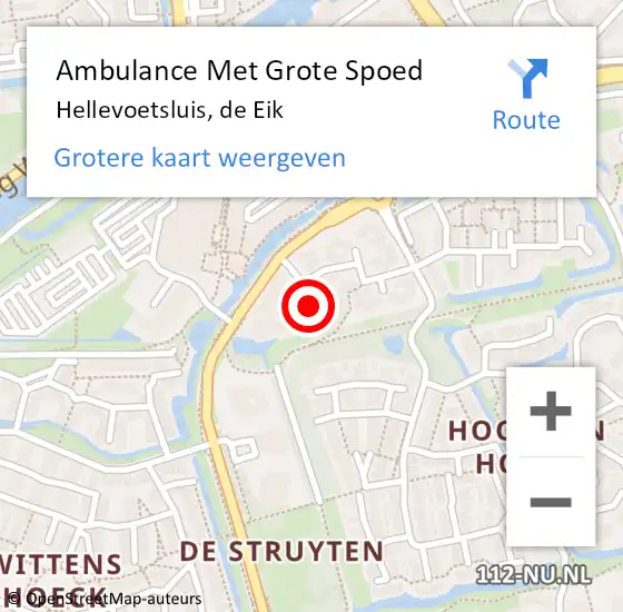 Locatie op kaart van de 112 melding: Ambulance Met Grote Spoed Naar Hellevoetsluis, de Eik op 18 september 2024 09:12