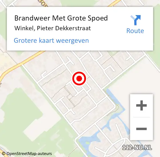 Locatie op kaart van de 112 melding: Brandweer Met Grote Spoed Naar Winkel, Pieter Dekkerstraat op 18 september 2024 09:12