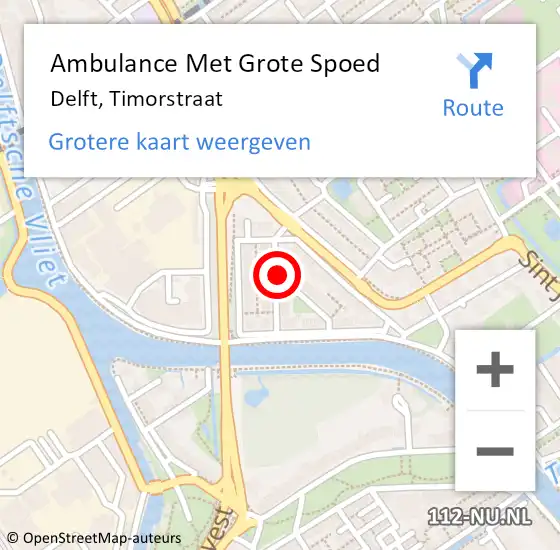 Locatie op kaart van de 112 melding: Ambulance Met Grote Spoed Naar Delft, Timorstraat op 18 september 2024 09:16