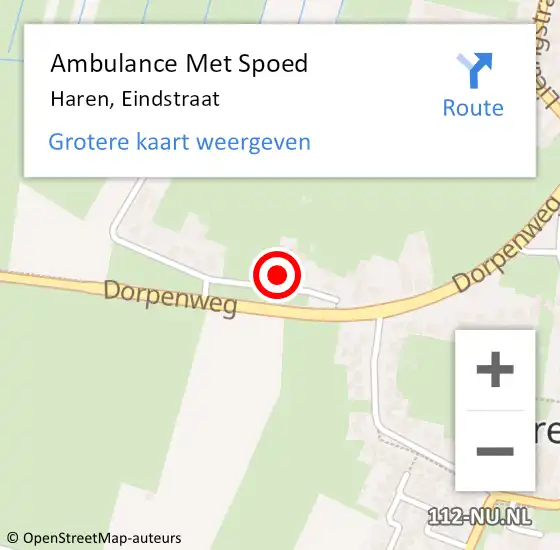 Locatie op kaart van de 112 melding: Ambulance Met Spoed Naar Haren, Eindstraat op 20 oktober 2014 14:22