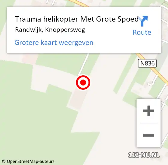 Locatie op kaart van de 112 melding: Trauma helikopter Met Grote Spoed Naar Randwijk, Knoppersweg op 18 september 2024 09:25