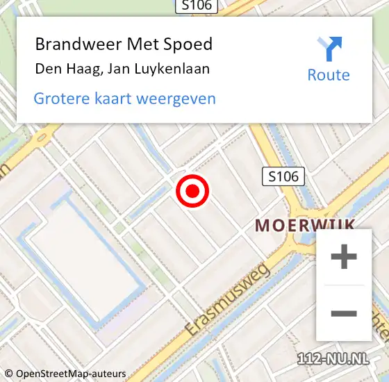 Locatie op kaart van de 112 melding: Brandweer Met Spoed Naar Den Haag, Jan Luykenlaan op 18 september 2024 09:26