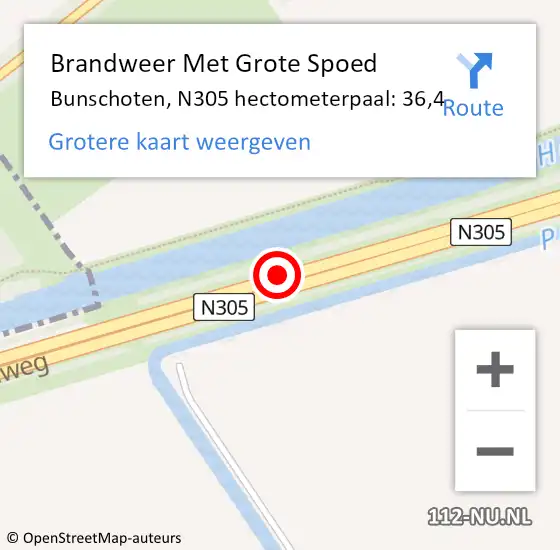 Locatie op kaart van de 112 melding: Brandweer Met Grote Spoed Naar Bunschoten, N305 hectometerpaal: 36,4 op 18 september 2024 09:34