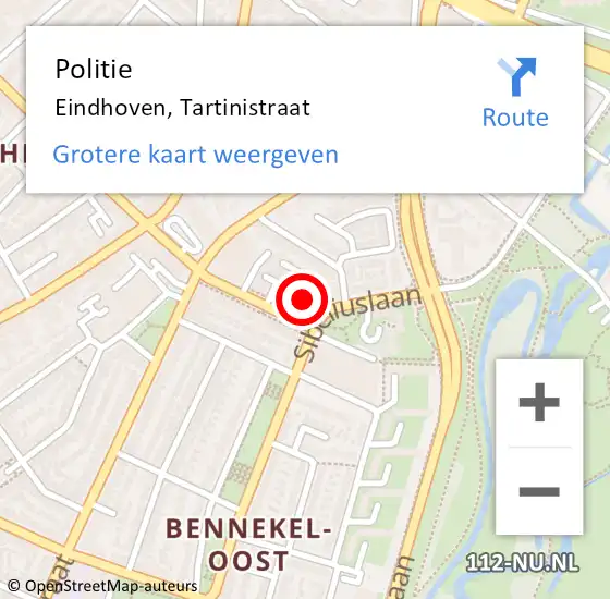 Locatie op kaart van de 112 melding: Politie Eindhoven, Tartinistraat op 18 september 2024 09:43