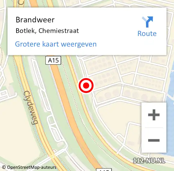 Locatie op kaart van de 112 melding: Brandweer Botlek, Chemiestraat op 18 september 2024 10:10