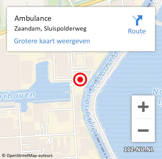 Locatie op kaart van de 112 melding: Ambulance Zaandam, Sluispolderweg op 18 september 2024 10:23