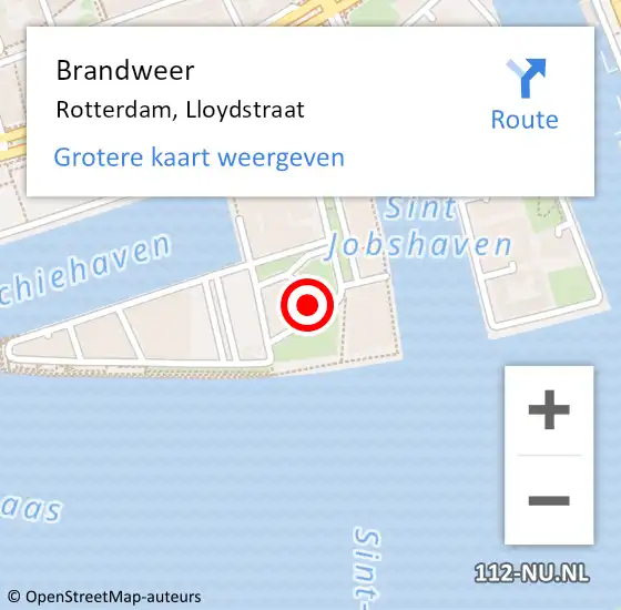 Locatie op kaart van de 112 melding: Brandweer Rotterdam, Lloydstraat op 18 september 2024 10:30