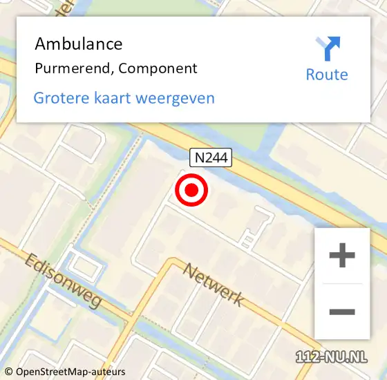 Locatie op kaart van de 112 melding: Ambulance Purmerend, Component op 18 september 2024 10:54