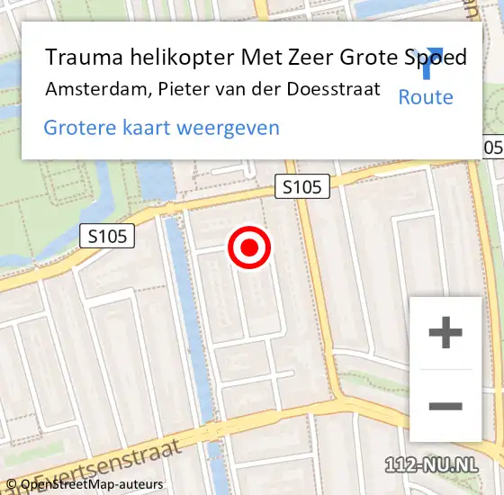 Locatie op kaart van de 112 melding: Trauma helikopter Met Zeer Grote Spoed Naar Amsterdam, Pieter van der Doesstraat op 18 september 2024 11:06