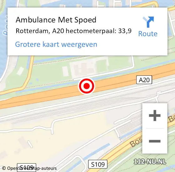 Locatie op kaart van de 112 melding: Ambulance Met Spoed Naar Rotterdam, A20 hectometerpaal: 33,9 op 18 september 2024 11:52