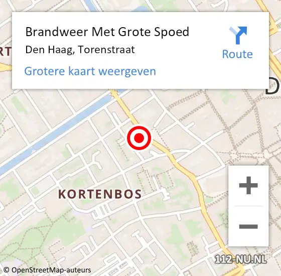 Locatie op kaart van de 112 melding: Brandweer Met Grote Spoed Naar Den Haag, Torenstraat op 18 september 2024 11:56