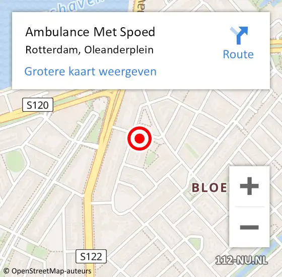 Locatie op kaart van de 112 melding: Ambulance Met Spoed Naar Rotterdam, Oleanderplein op 18 september 2024 12:01