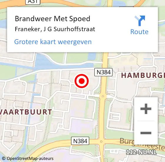 Locatie op kaart van de 112 melding: Brandweer Met Spoed Naar Franeker, J G Suurhoffstraat op 18 september 2024 12:03