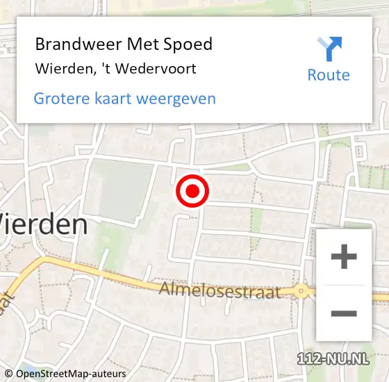 Locatie op kaart van de 112 melding: Brandweer Met Spoed Naar Wierden, 't Wedervoort op 18 september 2024 12:06