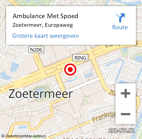 Locatie op kaart van de 112 melding: Ambulance Met Spoed Naar Zoetermeer, Europaweg op 18 september 2024 12:31