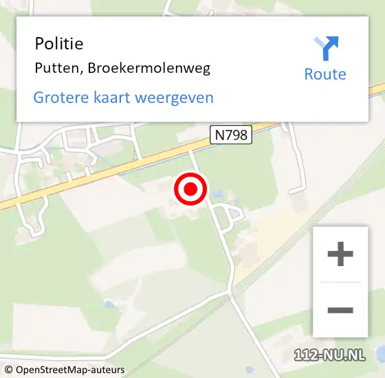 Locatie op kaart van de 112 melding: Politie Putten, Broekermolenweg op 18 september 2024 12:41