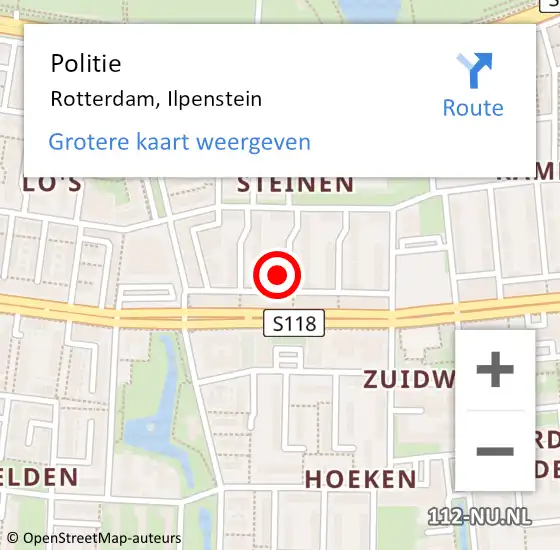 Locatie op kaart van de 112 melding: Politie Rotterdam, Ilpenstein op 18 september 2024 12:45