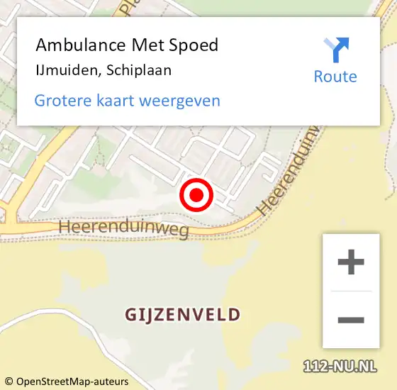 Locatie op kaart van de 112 melding: Ambulance Met Spoed Naar IJmuiden, Schiplaan op 18 september 2024 12:53