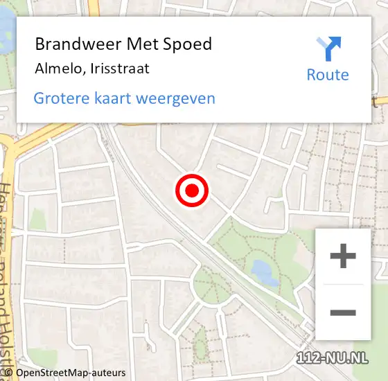 Locatie op kaart van de 112 melding: Brandweer Met Spoed Naar Almelo, Irisstraat op 18 september 2024 12:56