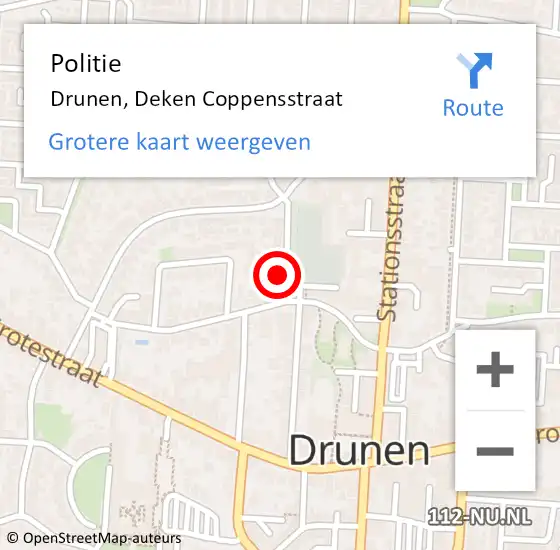 Locatie op kaart van de 112 melding: Politie Drunen, Deken Coppensstraat op 18 september 2024 12:58