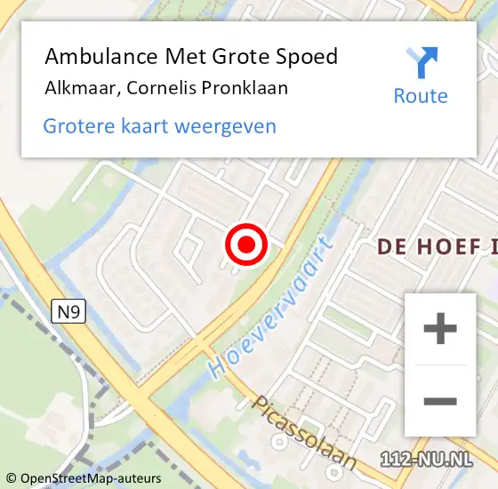 Locatie op kaart van de 112 melding: Ambulance Met Grote Spoed Naar Alkmaar, Cornelis Pronklaan op 18 september 2024 13:06