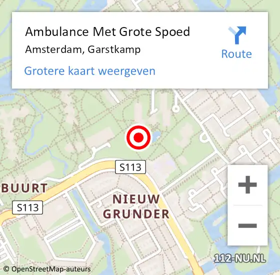 Locatie op kaart van de 112 melding: Ambulance Met Grote Spoed Naar Amsterdam, Garstkamp op 18 september 2024 13:18