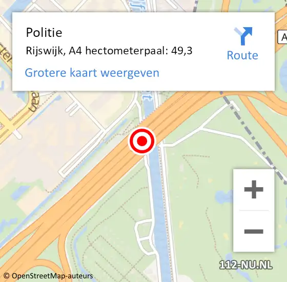 Locatie op kaart van de 112 melding: Politie Rijswijk, A4 hectometerpaal: 49,3 op 18 september 2024 13:20